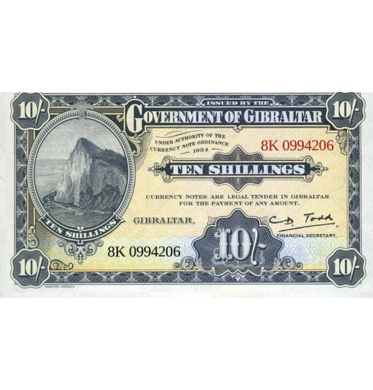 Gibraltar 10 Shillings 1934 Pick 17  NO UNC