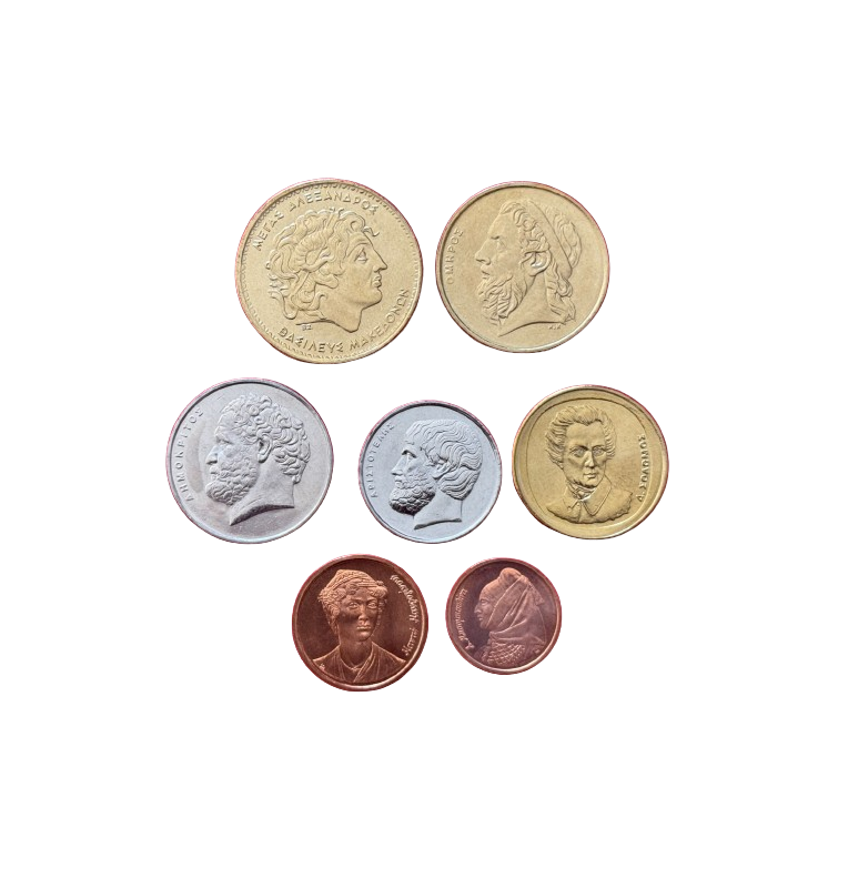Greece set of 7 coins 1,2,5,10,20,50,100 Drachmas 1982-2000