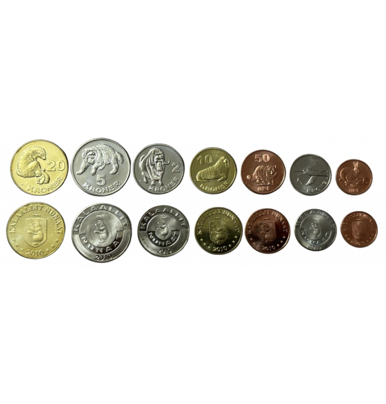 Greenland set of 7 coins 25.50 Ore 1, 2, 5, 10, 20 Kroner 2010