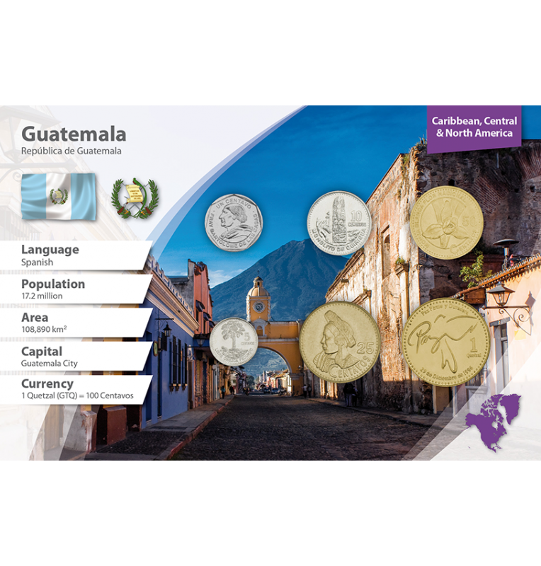 Guatemala 1, 5, 10, 25, 50 Centavos, 1 Quetzal 1981-2010 KM 282, 276, 277, 278, 283, 284