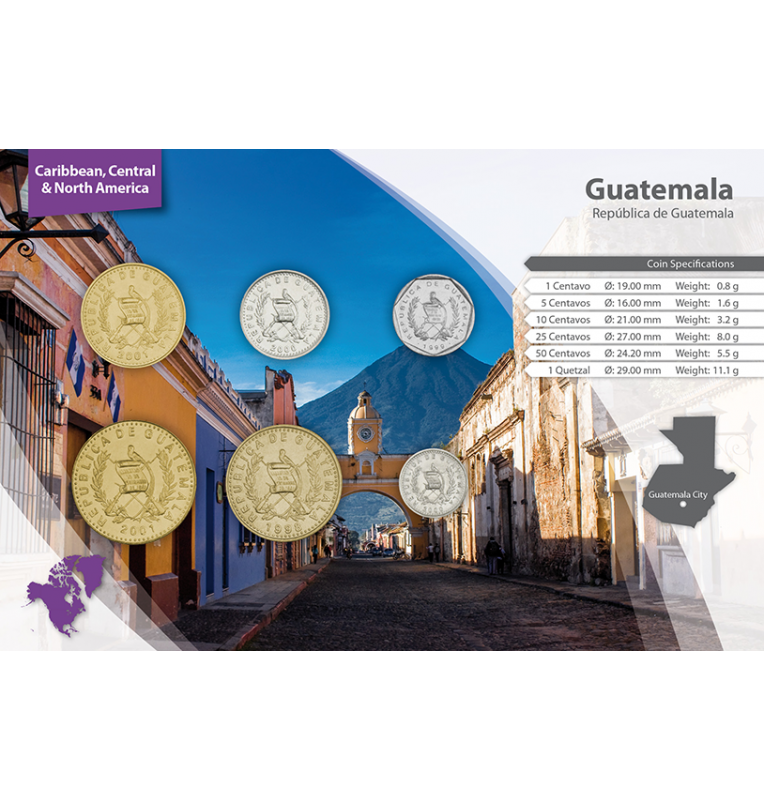 Guatemala 1, 5, 10, 25, 50 Centavos, 1 Quetzal 1981-2010 KM 282, 276, 277, 278, 283, 284