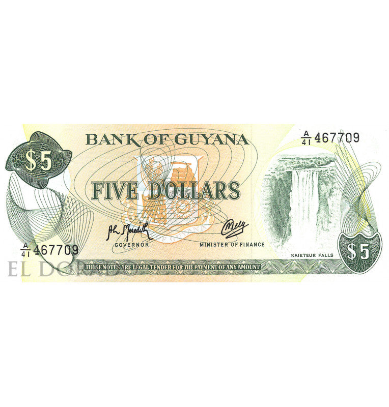 Guayana 5 Dólares 1992 ND Pick 22f