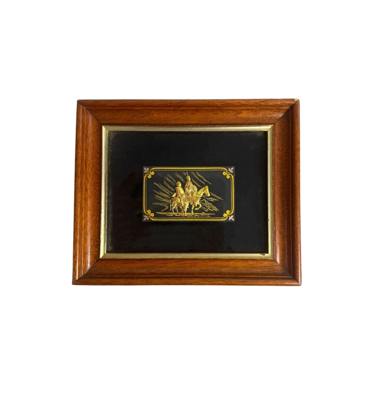 Beautiful painting made in Toledo with 24 kt Yellow Gold and 18 kt Green Gold