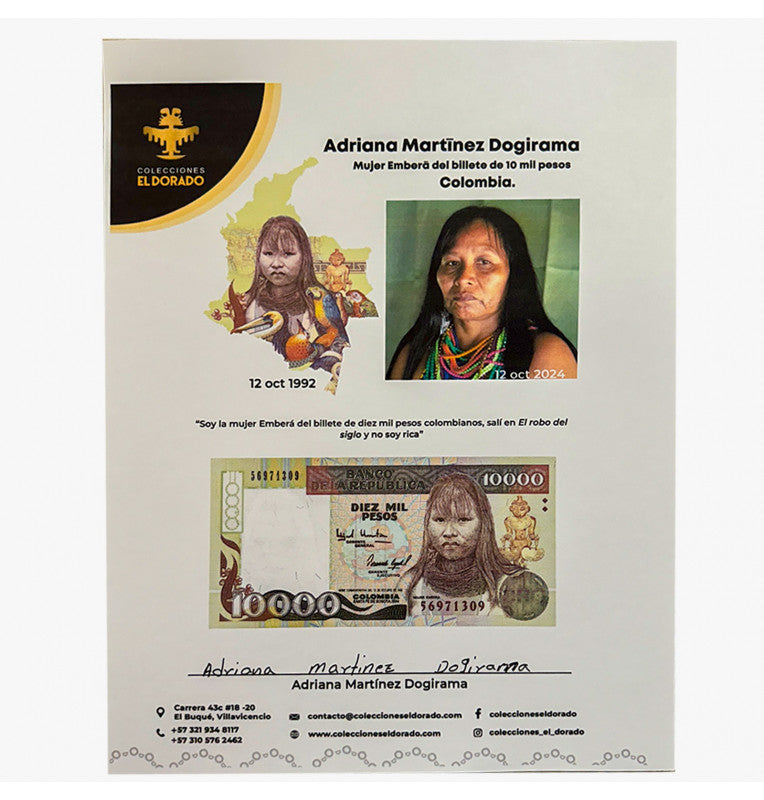 Kimberly sheet with image of 10,000 Peso bill (Signed by Adriana the Embera woman)