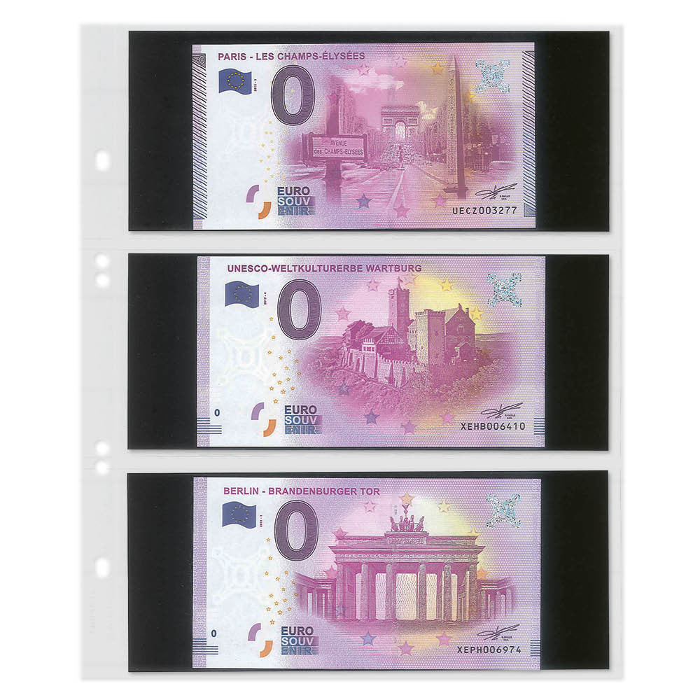 Hojas Linder Banknotenblätter, 3 Bolsillos con tiras negras separadoras 10er-pack