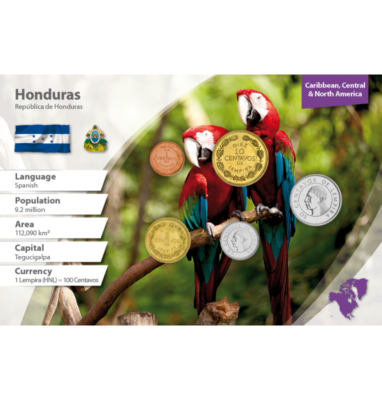 Honduras 1, 5, 10, 20, 50 Centavos 1974-2007 KM 77a, 72, 76, 83, 84