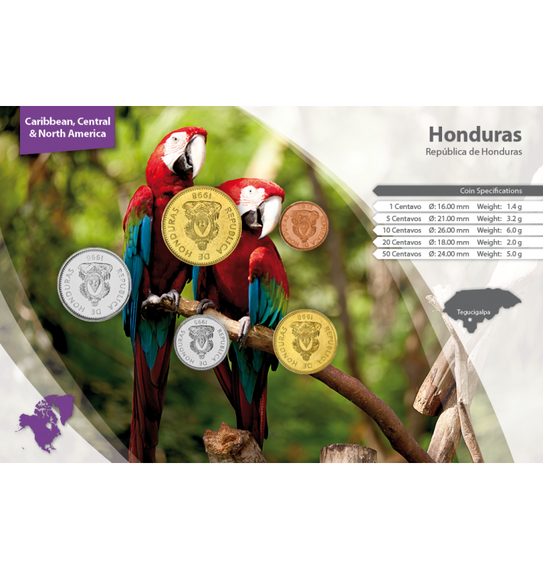 Honduras 1, 5, 10, 20, 50 Centavos 1974-2007 KM 77a, 72, 76, 83, 84