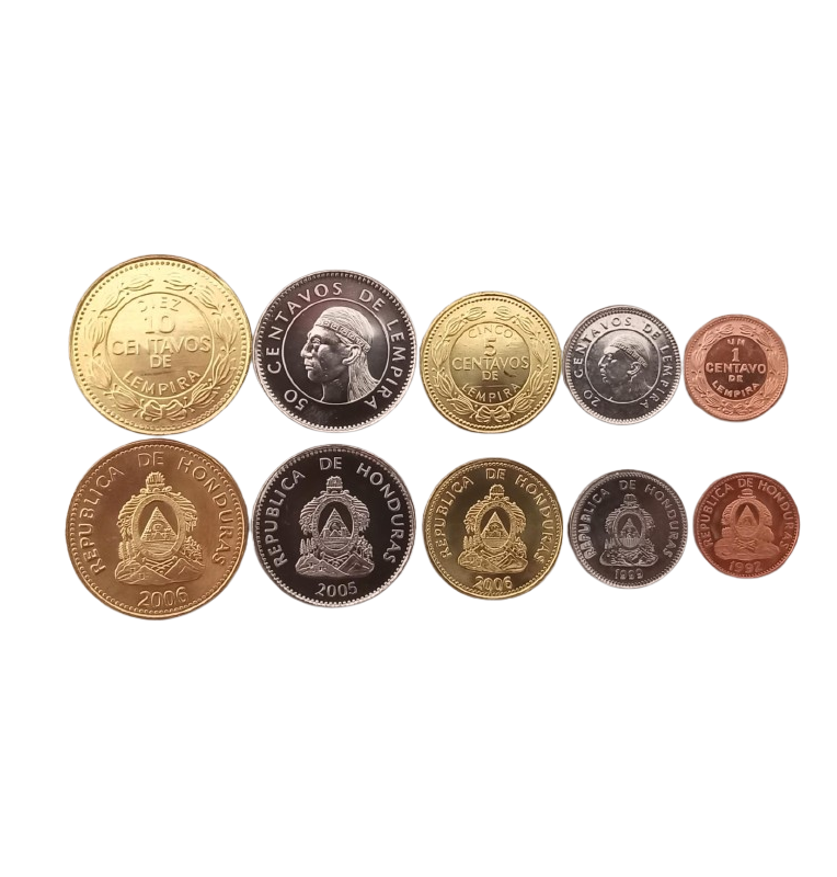 Honduras set de 5 monedas 1,5,10,20,50 Centavos 1974-2010