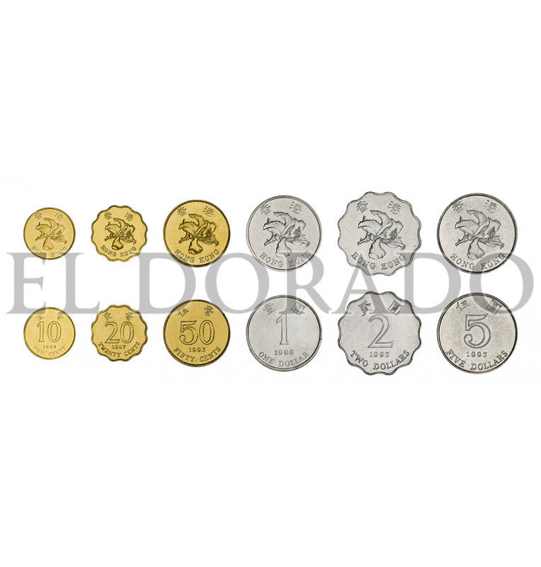 Hong Kong 10, 20, 50 Cents, 1, 2, 5 Dollars 1993-2013 KM 66, 67, 68, 69, 64, 65