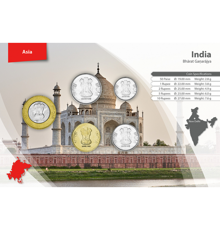 India 50 Paise, 1, 2, 5, 10 Rupias 2011 KM 398, 394, 395, 399, 400