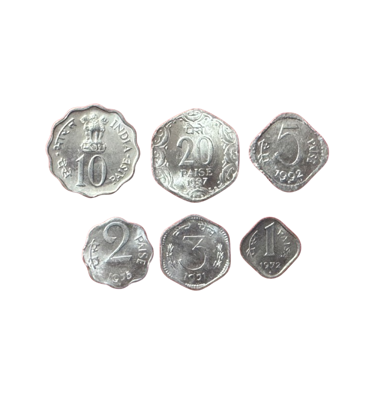 India set de 6 monedas 1,2,3,5,10,20 Paise 1965-1997