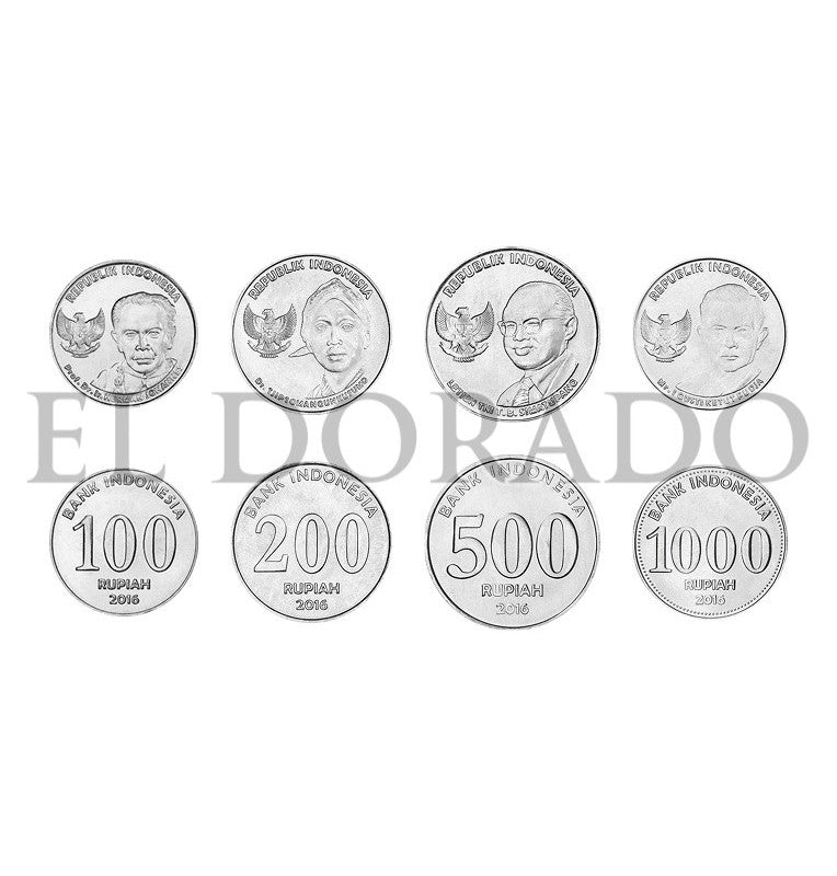Indonesia 100, 200, 500, 1000 Rupiah 2016 KM Nuevo, Nuevo, Nuevo, Nuevo