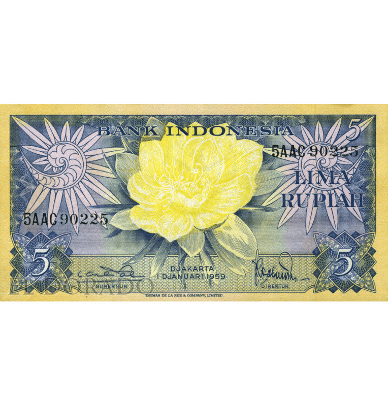 Indonesian Ropees Indonesia 5 Rupees 1959 Pick 65 – Colecciones El Dorado