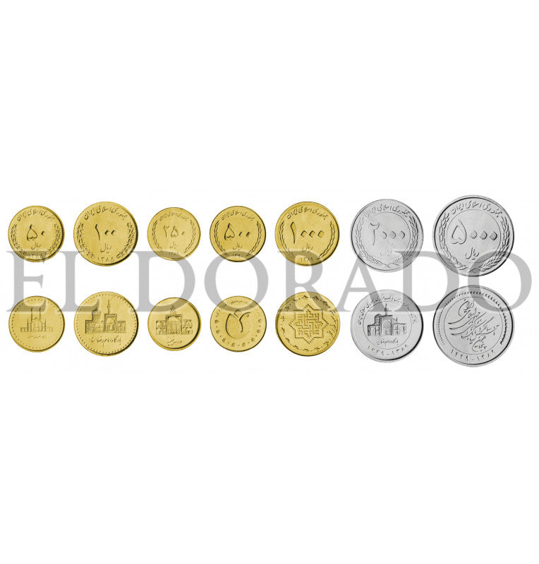 Iran 50, 100, 250, 500, 1,000, 2,000, 5,000 Rials 2003-2011 KM 1266, 1267, 1270, 1285, 1274, 1276, 1277