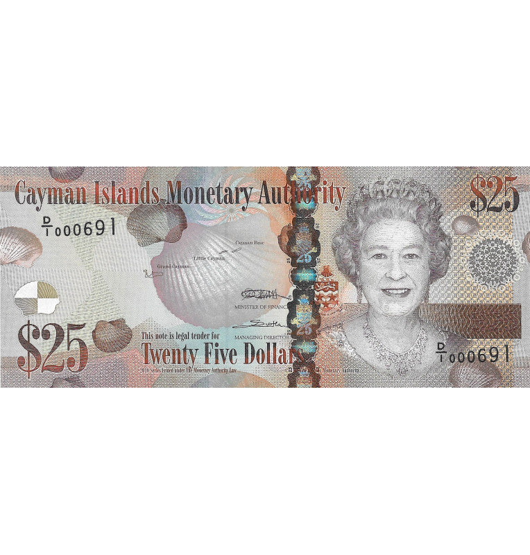 Isla Caimán 25 Dólares 2010 Pick 41 Serial bajo 3 dígitos