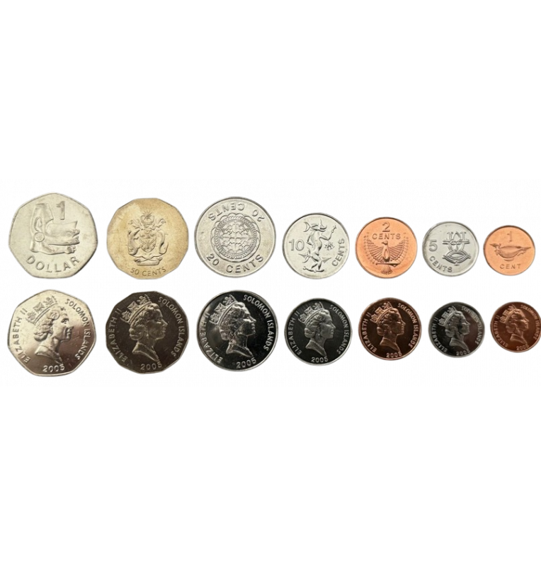 Isla Salomón set de 7 monedas 1,2,5,10,20,50 Cents 1 Dólar 1987-2010