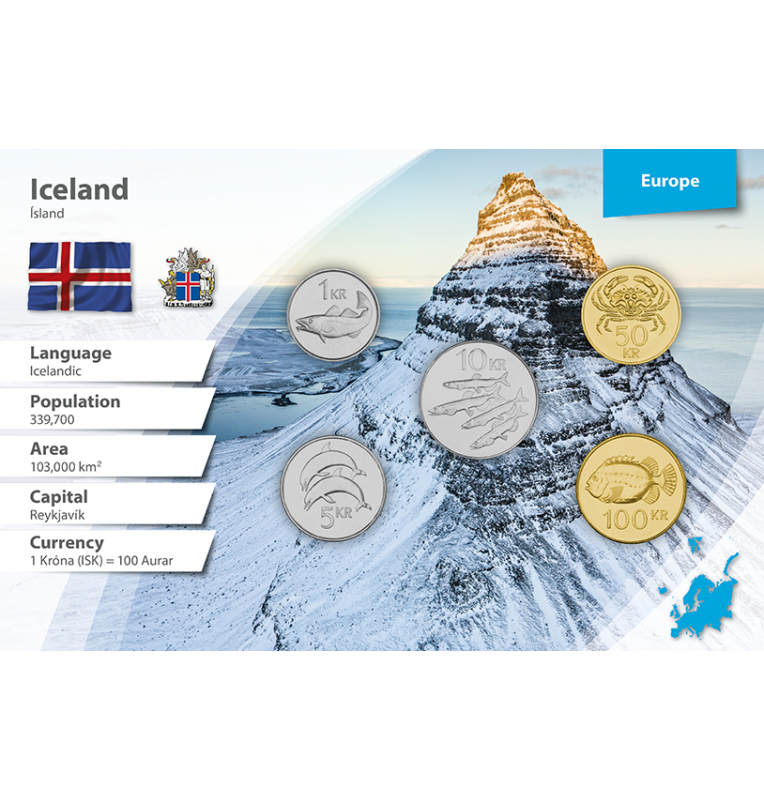 Iceland 1, 5, 10, 50, 100 Krónur 1989-2011 KM 27, 28, 29, 31, 35
