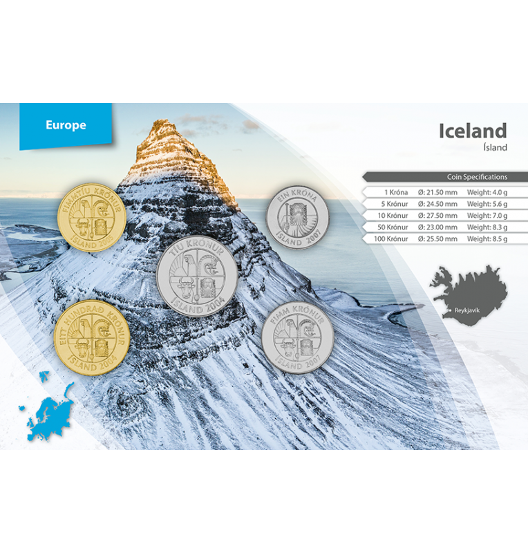 Iceland 1, 5, 10, 50, 100 Krónur 1989-2011 KM 27, 28, 29, 31, 35