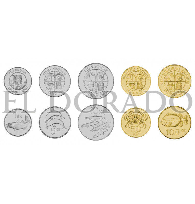 Islandia 1, 5, 10, 50, 100 Krónur 1989-2011 KM 27, 28, 29, 31, 35
