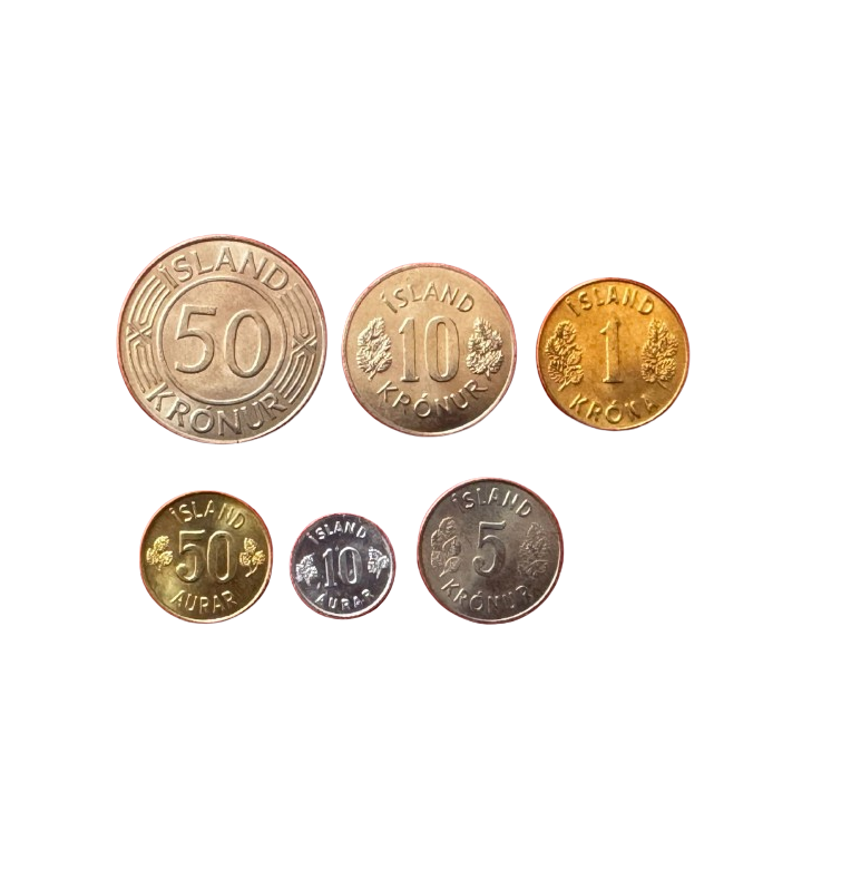 Iceland set of 6 coins 10.50 Aurar 1.5, 10.50 Kronur 1970-1980