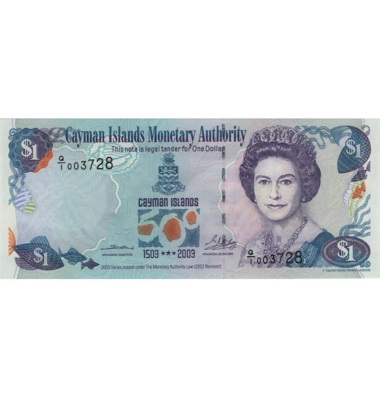 Islas Caimán 1 Dólar Conmemorativo 2003 Pick 30a (Números Bonitos)