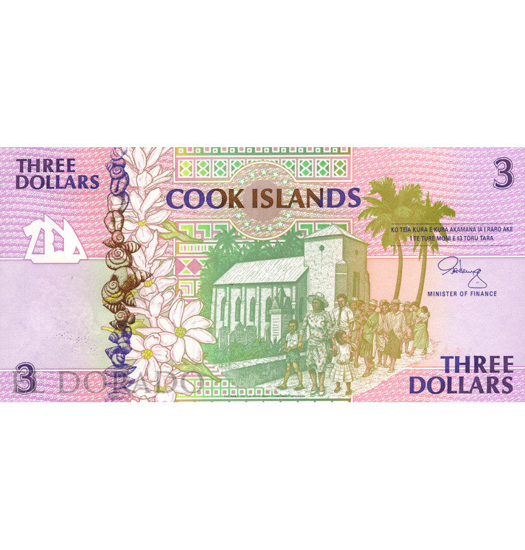 Cook Islands 3 Dollars 1992 ND Pick 7a