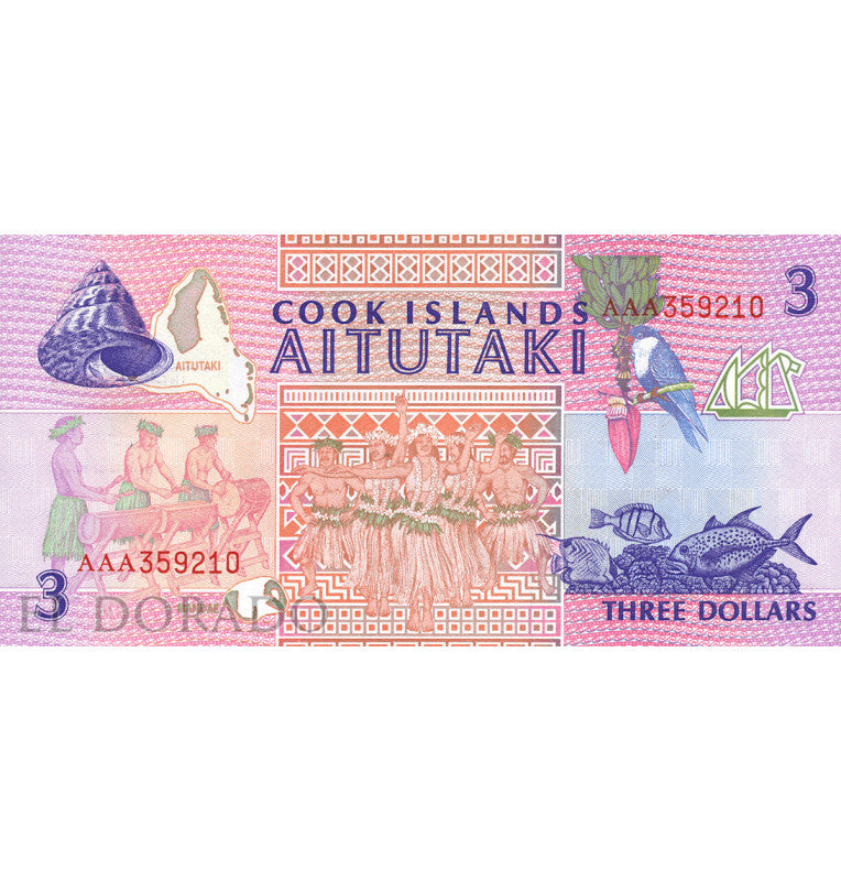 Cook Islands 3 Dollars 1992 ND Pick 7a