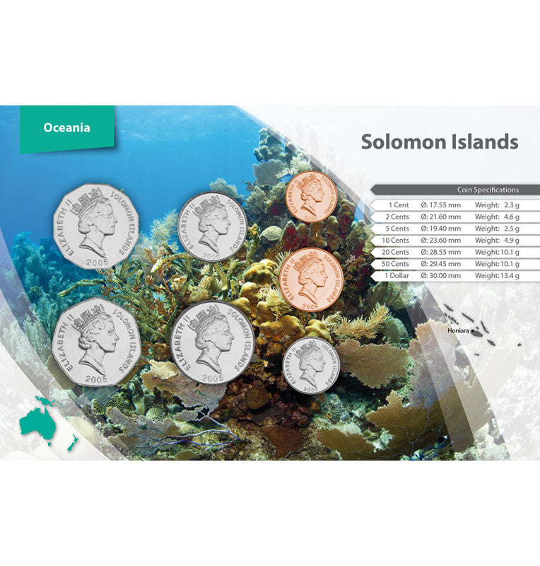 Solomon Islands 1, 2, 5, 10, 20, 50 Cents, 1 Dollar 1987-2010 KM 24, 25, 26, 27, 28, 29, 72
