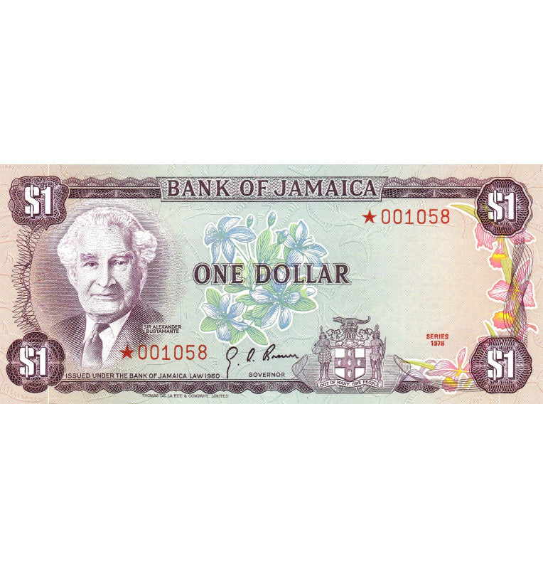 Jamaica 1 Dólar Seria 1978 (Número bajo y asterisco)