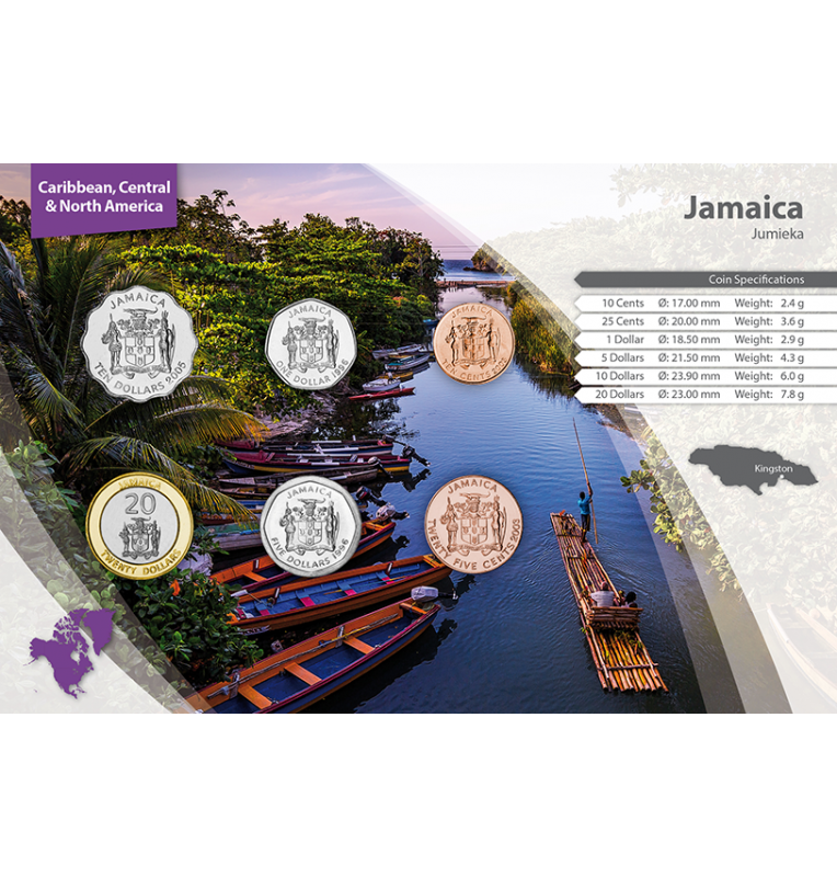 Jamaica 10, 25 Cents, 1, 5, 10, 20 Dollars 1994-2008 KM 146.2, 167, 164, 163, 181, 182