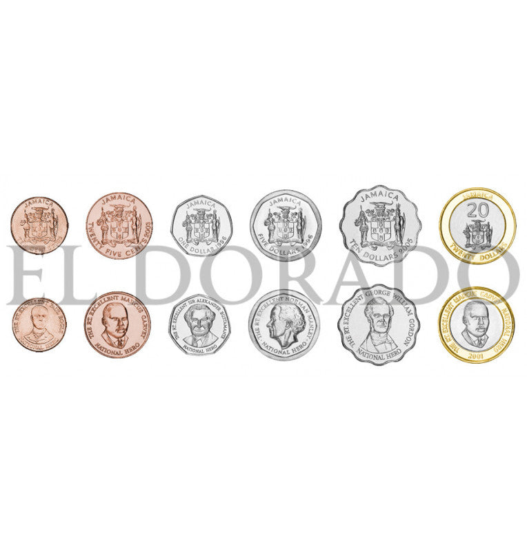 Jamaica 10, 25 Centavos, 1, 5, 10, 20 Dólares 1994-2008 KM 146.2, 167, 164, 163, 181, 182