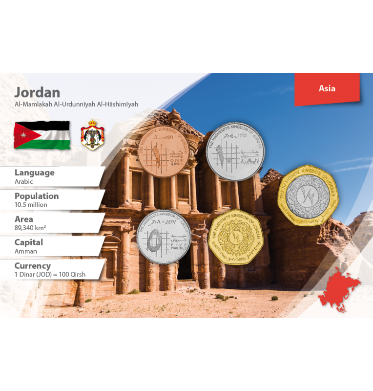 Jordan 1, Qirsh, 5, 10 Piastres, 1/4, 1/2 Dinar 2000-2012 KM 78, 73, 74, 83, 79