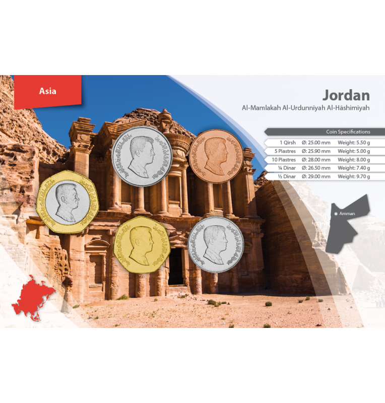 Jordan 1, Qirsh, 5, 10 Piastres, 1/4, 1/2 Dinar 2000-2012 KM 78, 73, 74, 83, 79