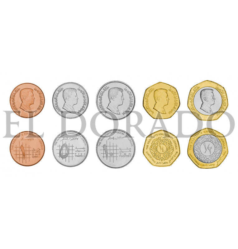 Jordan 1, Qirsh, 5, 10 Piastres, 1/4, 1/2 Dinar 2000-2012 KM 78, 73, 74, 83, 79