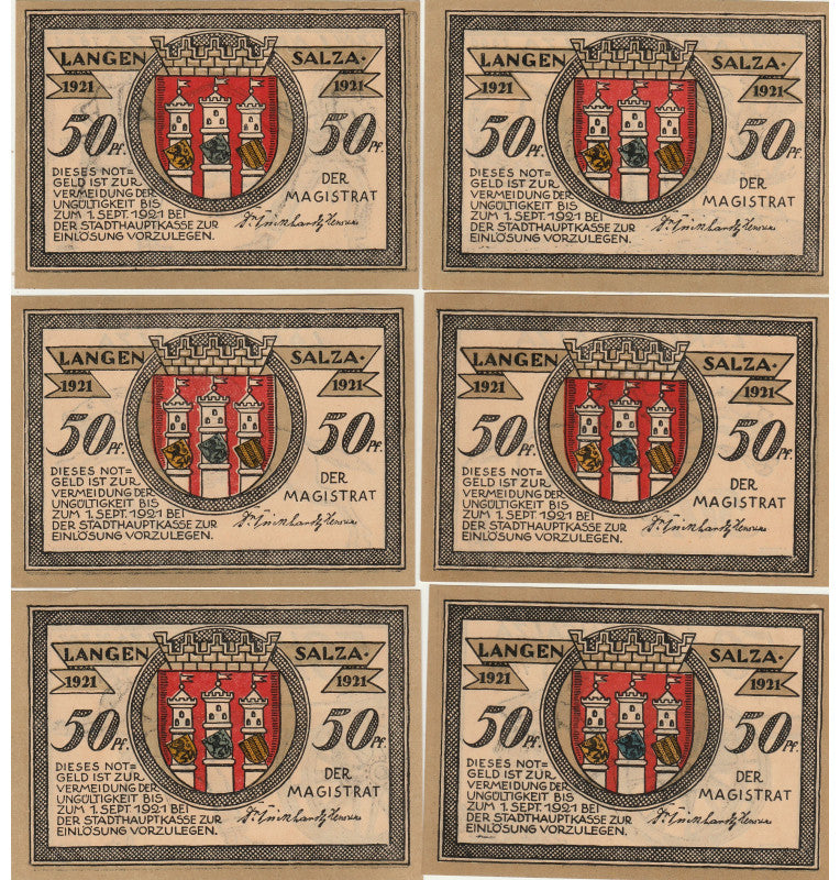Langensalza set de 6 Notgelds