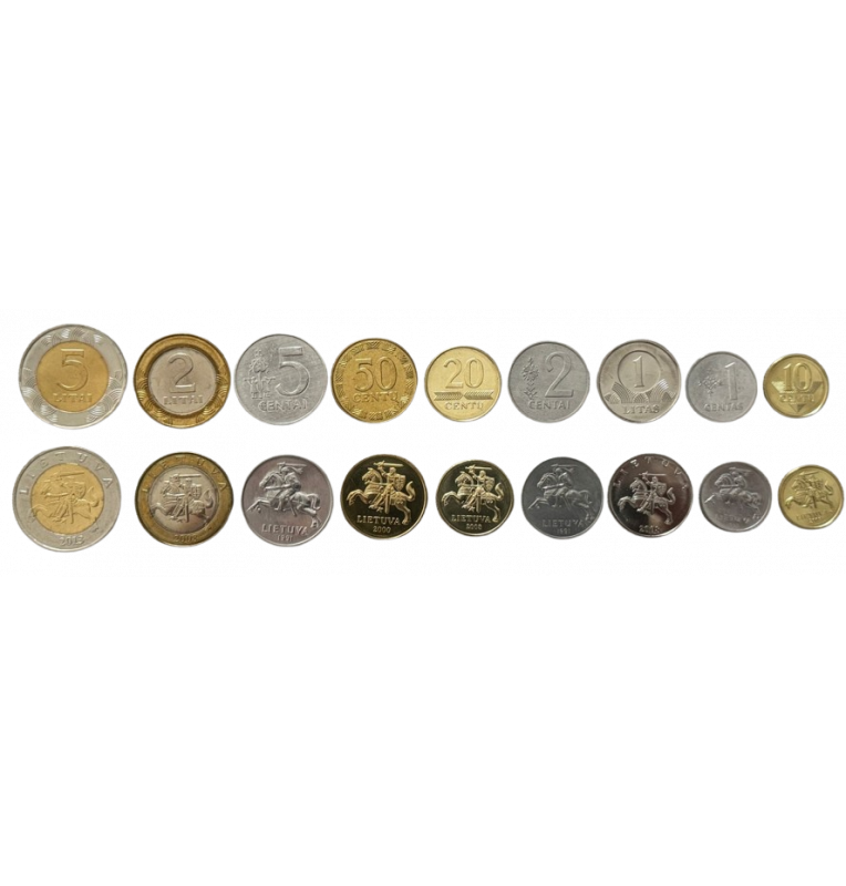 Lituania set de 9 monedas 1,2,5,10,20,20 Centai 1,2,5 Litai