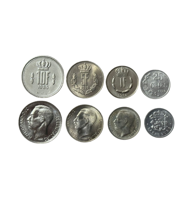 Luxembourg set of 4 coins: 25 cents, 1, 5, and 10 francs, 1964–1984