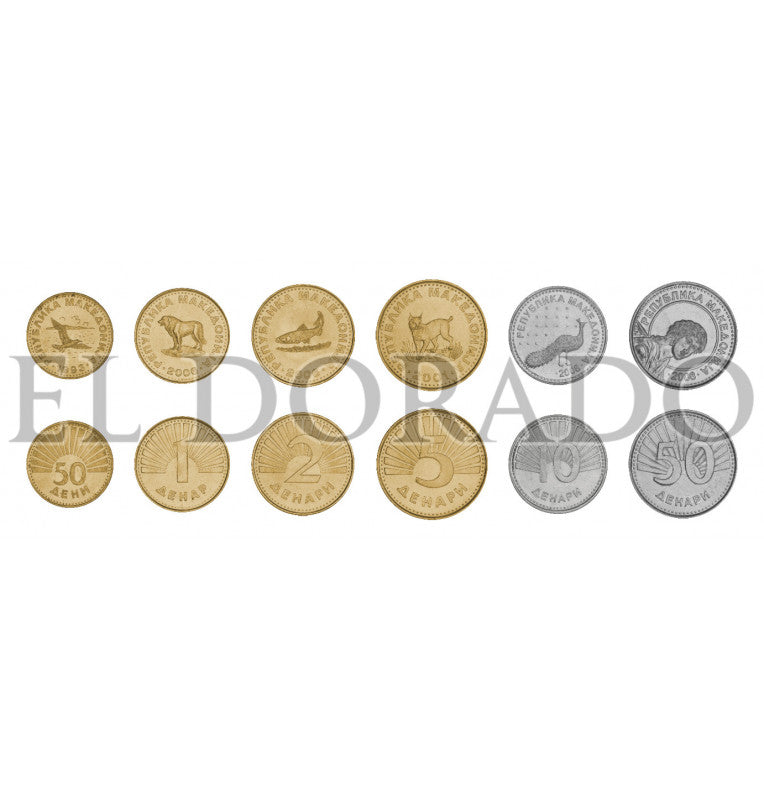 Macedonia 50 Deni, 1, 2, 5, 10, 50 Denari 1993-2014 KM 1, 2, 3, 4, 31, 32