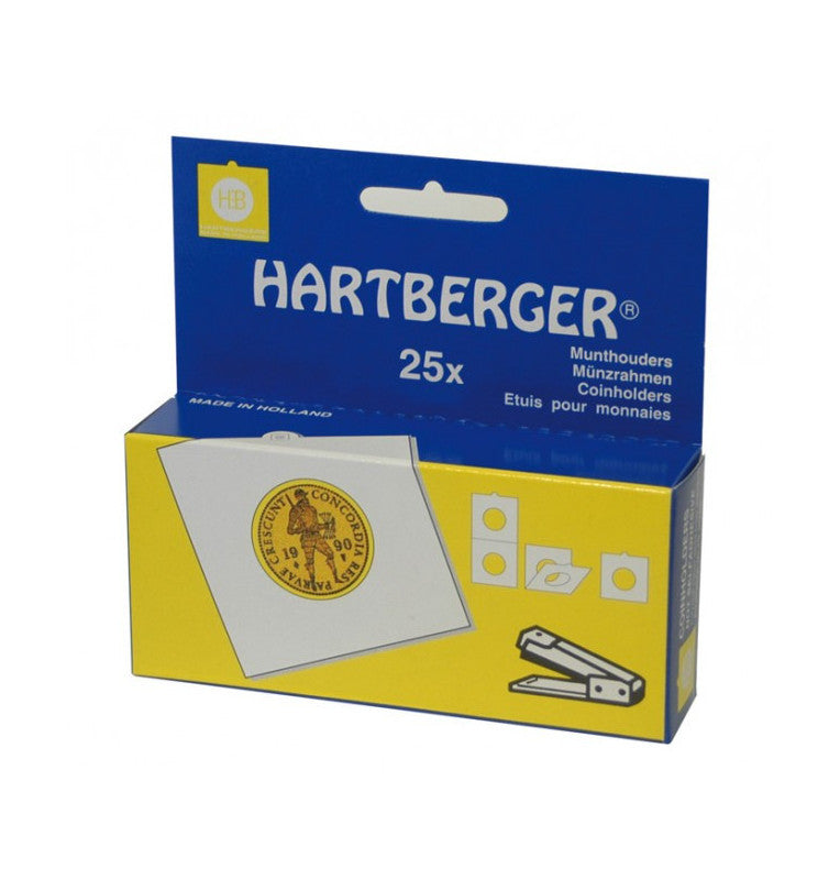 Marquitos Hartberger® para monedas, para grapar, paquete x 25 monedas medidas externas: 50 x 50 mm.