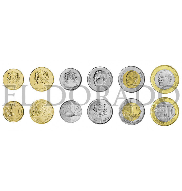 Marruecos 10, 20 Santimat, 1/2, 1, 5, 10 Dirhams 2011-2016 KM 136 de 137 de 138 de 139 de 140 de 141