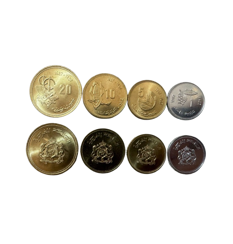 Morocco set of 4 coins 1, 5, 10, 20 Dirham 1987