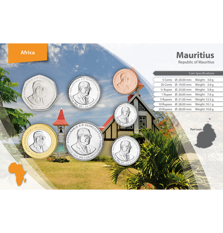 Mauricio 5, 20 Centavos, 1/2, 1, 5, 10, 20 Rupias 1987-2012 KM 52, 53, 54, 55, 56, 61, 66