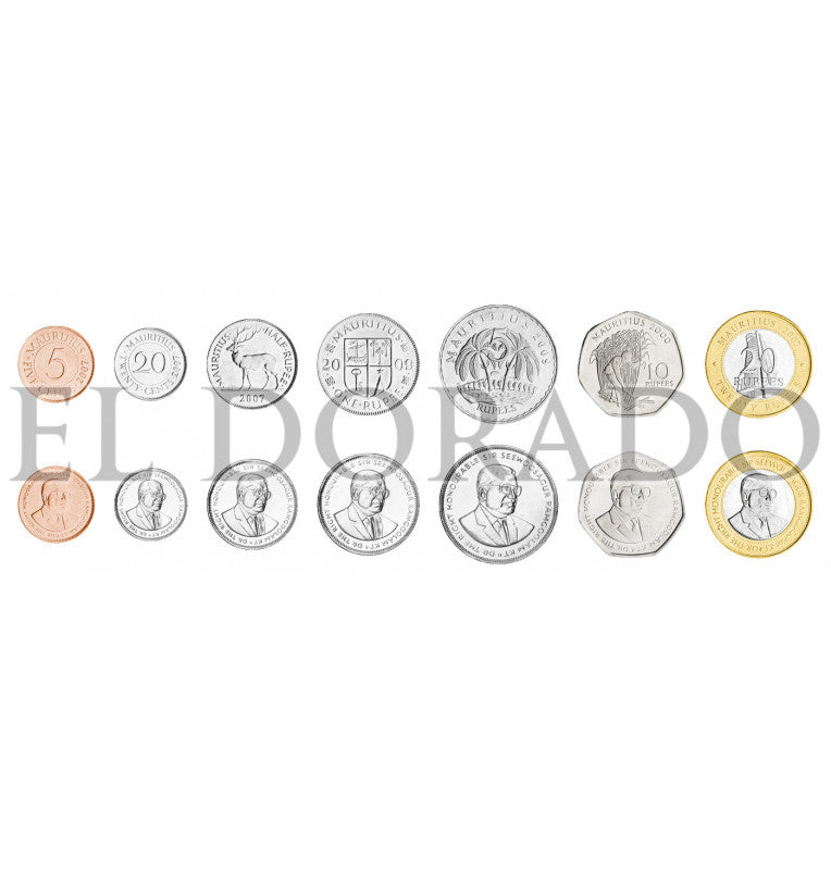 Mauricio 5, 20 Centavos, 1/2, 1, 5, 10, 20 Rupias 1987-2012 KM 52, 53, 54, 55, 56, 61, 66