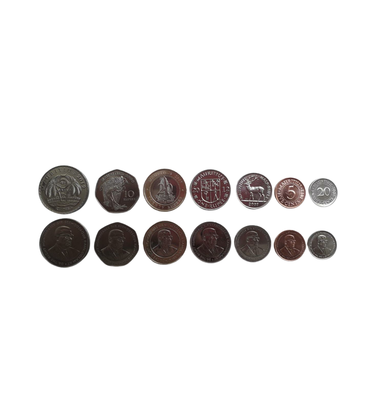 Mauricio set de 7 monedas 5,20 Cents 0,5,1,5,10,10 Rupias 1987-2012