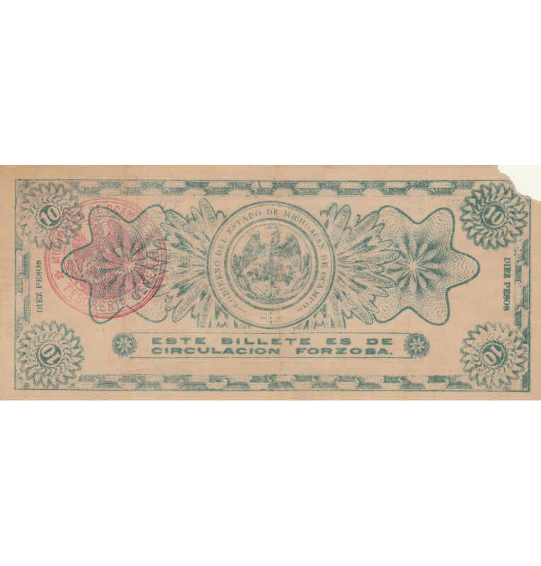 México 10 pesos 1915 Pick S883a Michoacán de Ocampo NO UNC