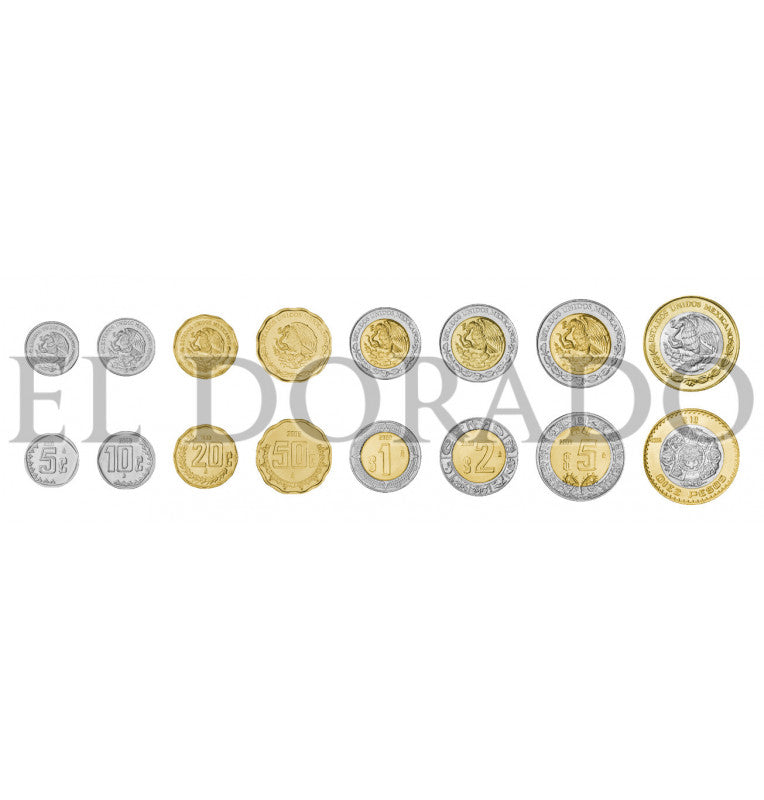 Mexico 5, 10, 20, 50 Cents, 1, 2, 5, 10 Pesos 1992-2017 KM 546, 547, 548, 549, 603, 604, 605, 616