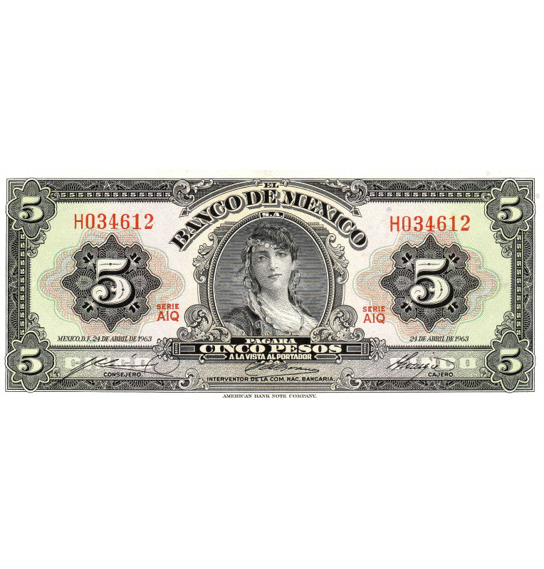México 5 Pesos 1963 Pick 60h (Sellos Morados)