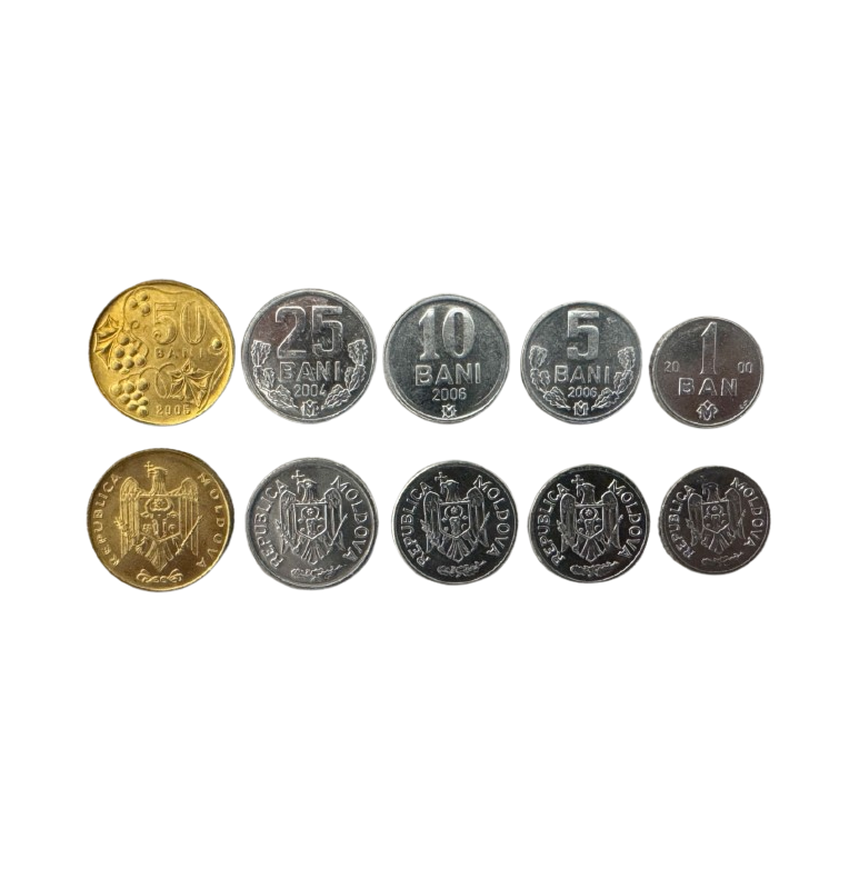Moldova set of 5 coins 1, 5, 10, 25, 50 Bani 1993-2013