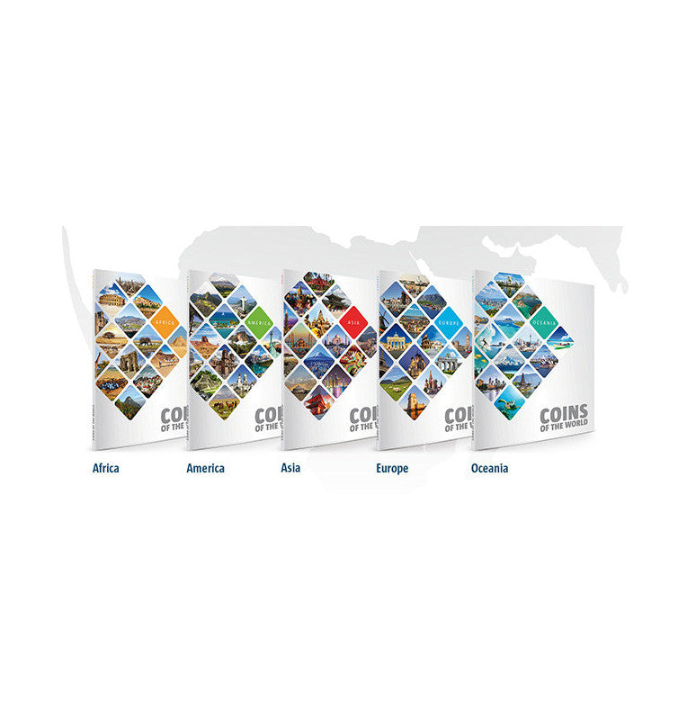 World coins complete folder collection maps 5 continents Year 1945-2016