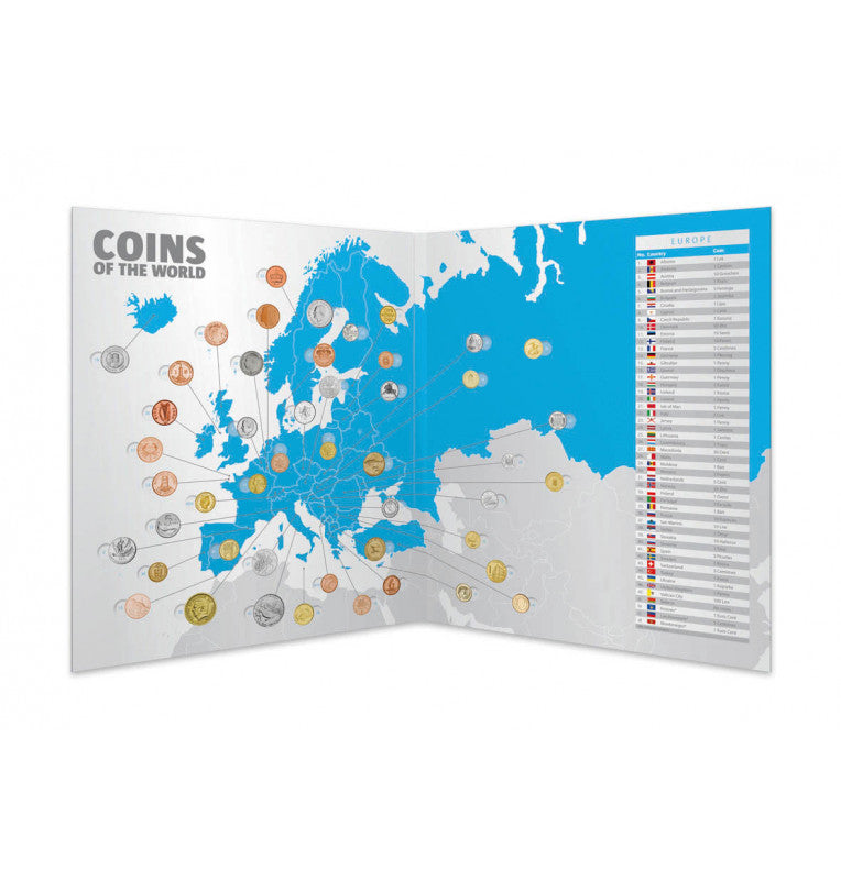 World coins complete folder collection maps 5 continents Year 1945-2016